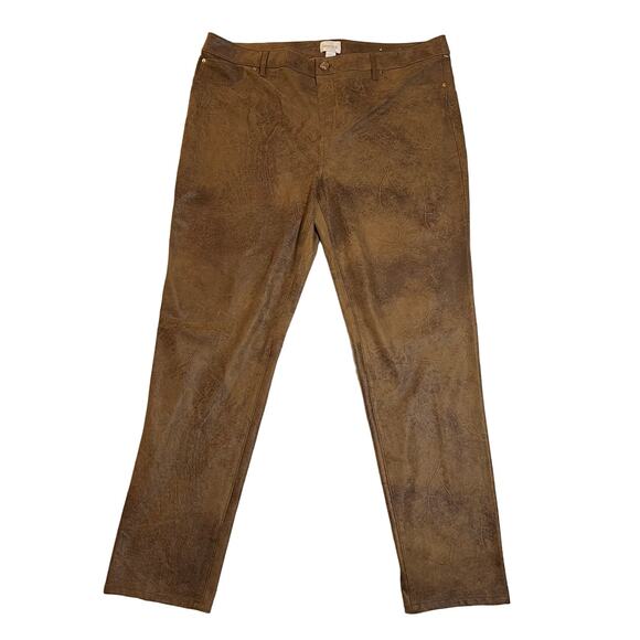 Chico's Faux-Suede Worn Luggage Slim Pants Size XL/16 Regular Western Boho - Picture 1 of 14